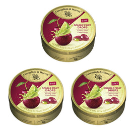 Cavendish and Harvey 3 x Double Fruit Cherry Drops Filled With Lime 175gm Tin Sweets
