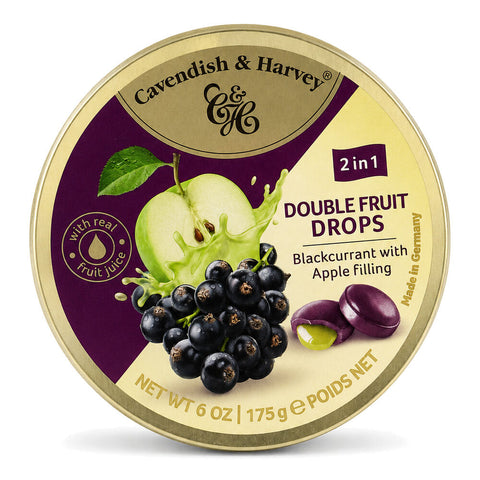 Cavendish & Harvey Double Fruit Blackcurrant Drops Filled With Apple 175gm Tin Sweets