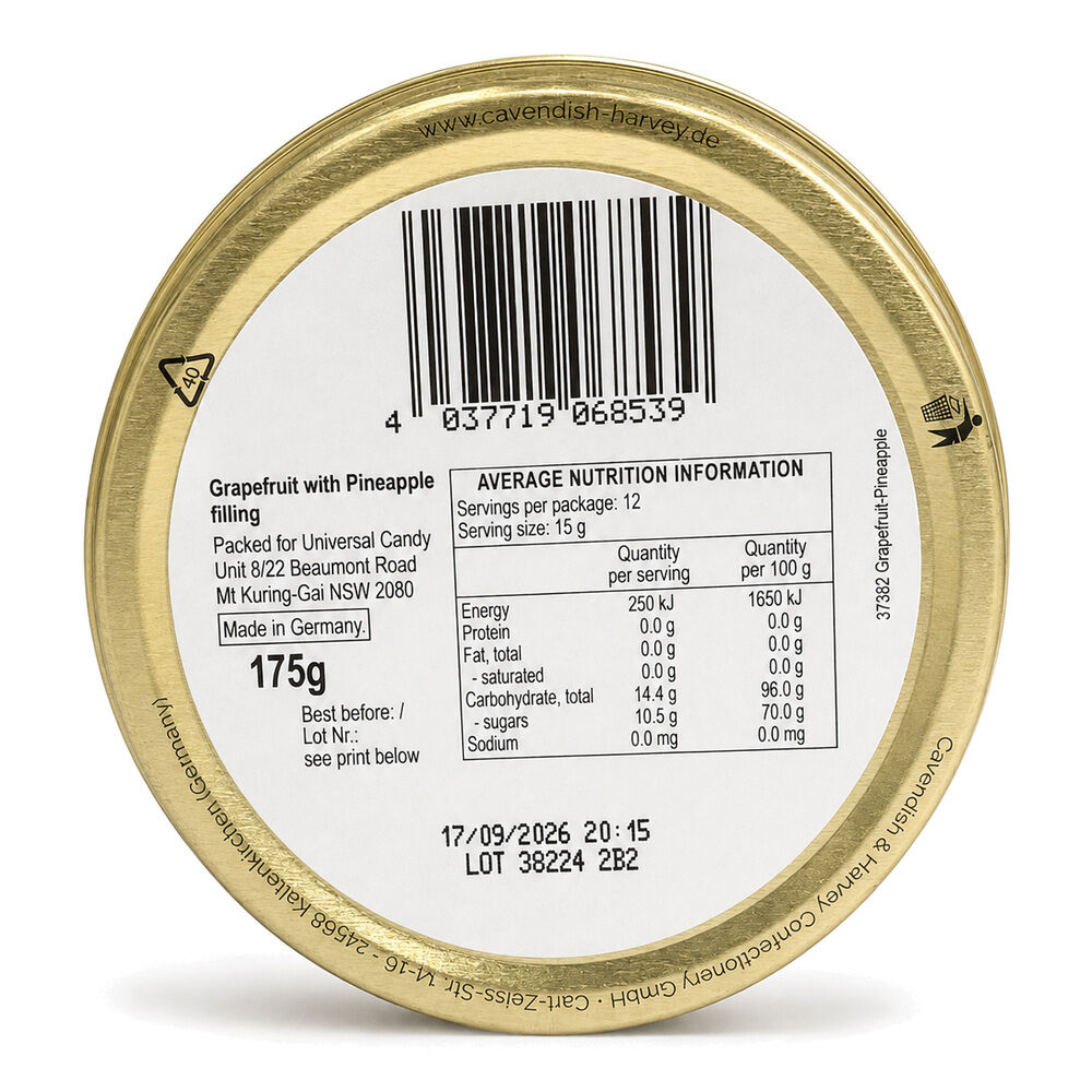 Cavendish & Harvey Double Fruit Drops Grapefruit with Pineapple Filling 175g