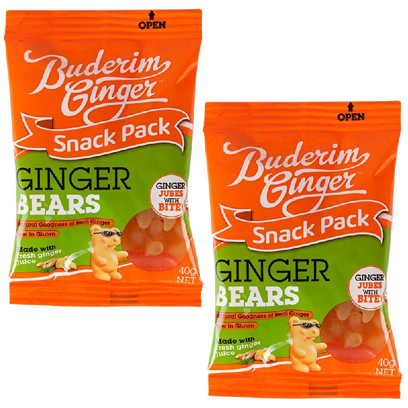 Buderim Ginger Chewable Ginger Bears Snack Pack 2 x 40g Natural Ginger Candy