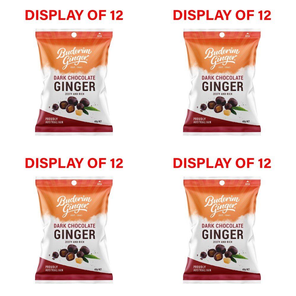 Buderim Ginger Dark Chocolate Ginger 40g Counter Display of 12 Bundle of 4
