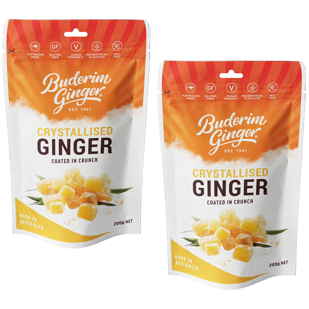 Buderim Ginger Crystallised Ginger 200g x2 Vegan Gluten Free Aussie Made
