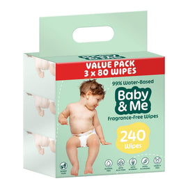 Baby & Me Fragrance-Free Baby Wipes 3 x 80 Pack (240 Wipes)