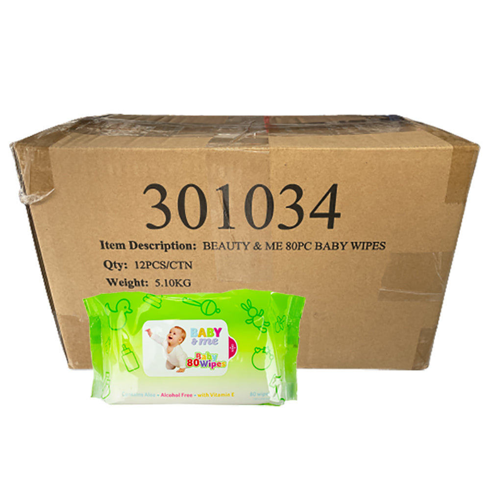 12 Packs Baby & Me Wet Wipes 80 Sheets Aloe Vitamin E Alcohol Free