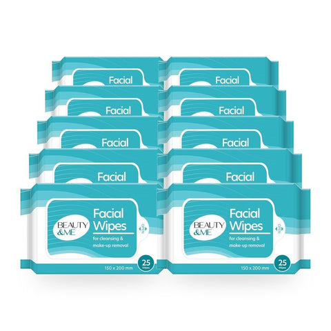 Beauty & Me Facial Cleansing Wipes Makeup Remover 25 Pack Bundle of 10