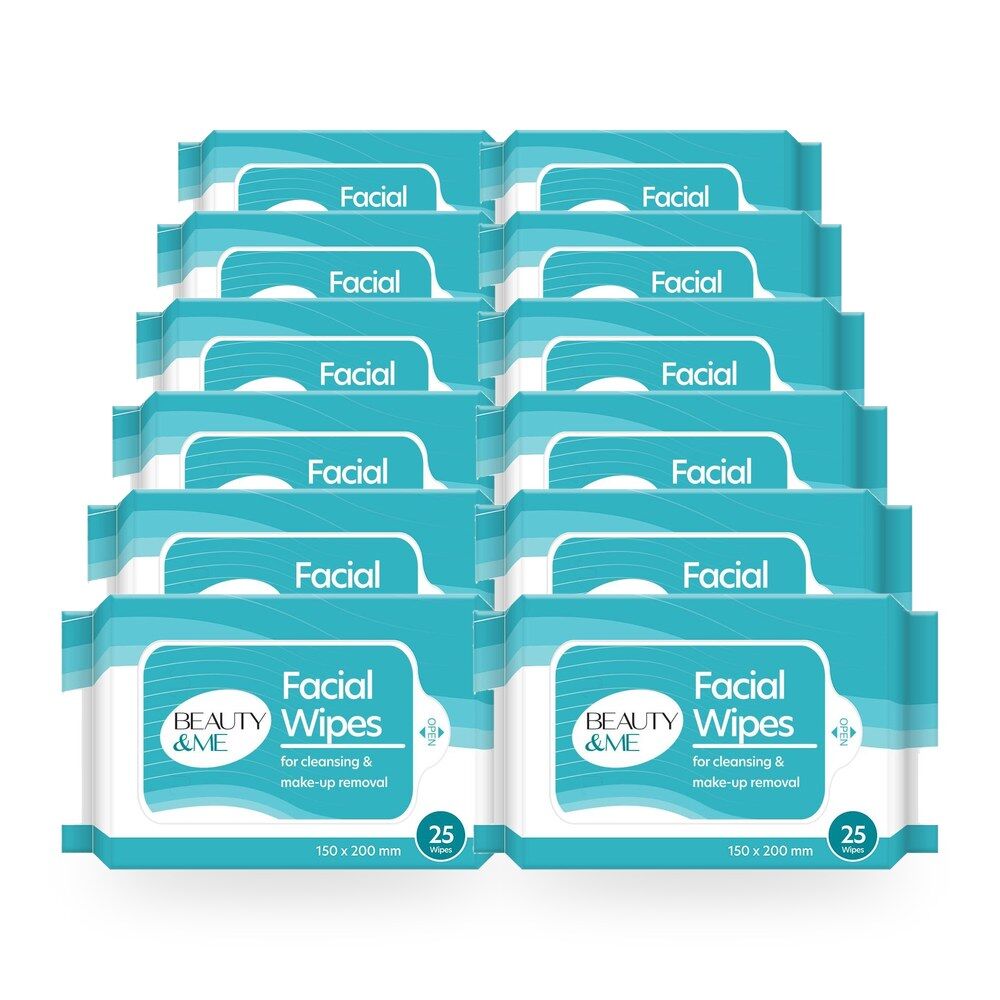 Beauty & Me Facial Cleansing Wipes Makeup Remover 25 Pack Bundle of 12