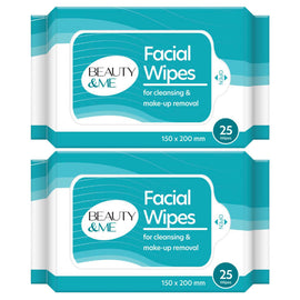 Beauty & Me Facial Cleansing Makeup Remover Wipes 2 Packs of 25 Each