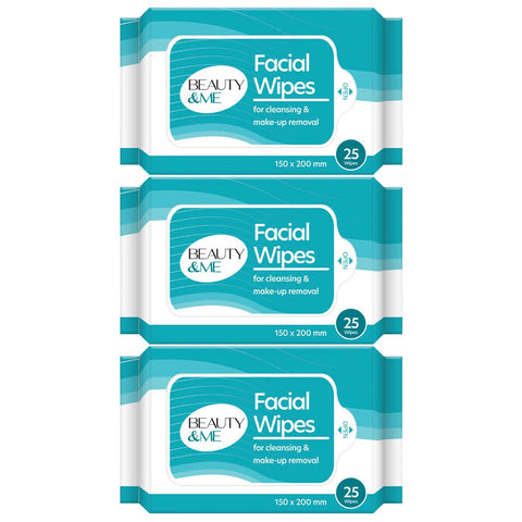 Beauty & Me Makeup Remover Facial Cleansing Wipes 3 Packs of 25 Each