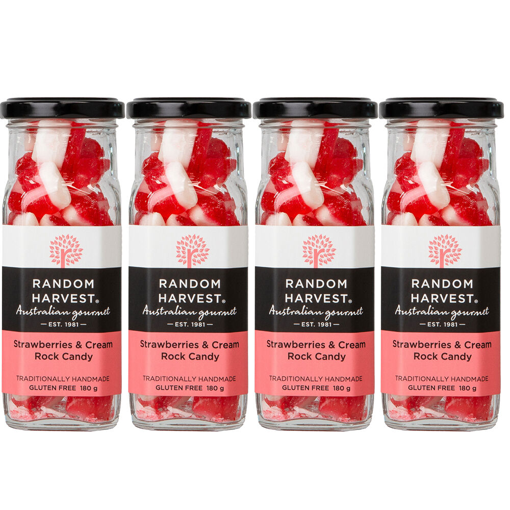Random Harvest Strawberries and Cream Rock Candy 4 x 180g Gluten Free Jars