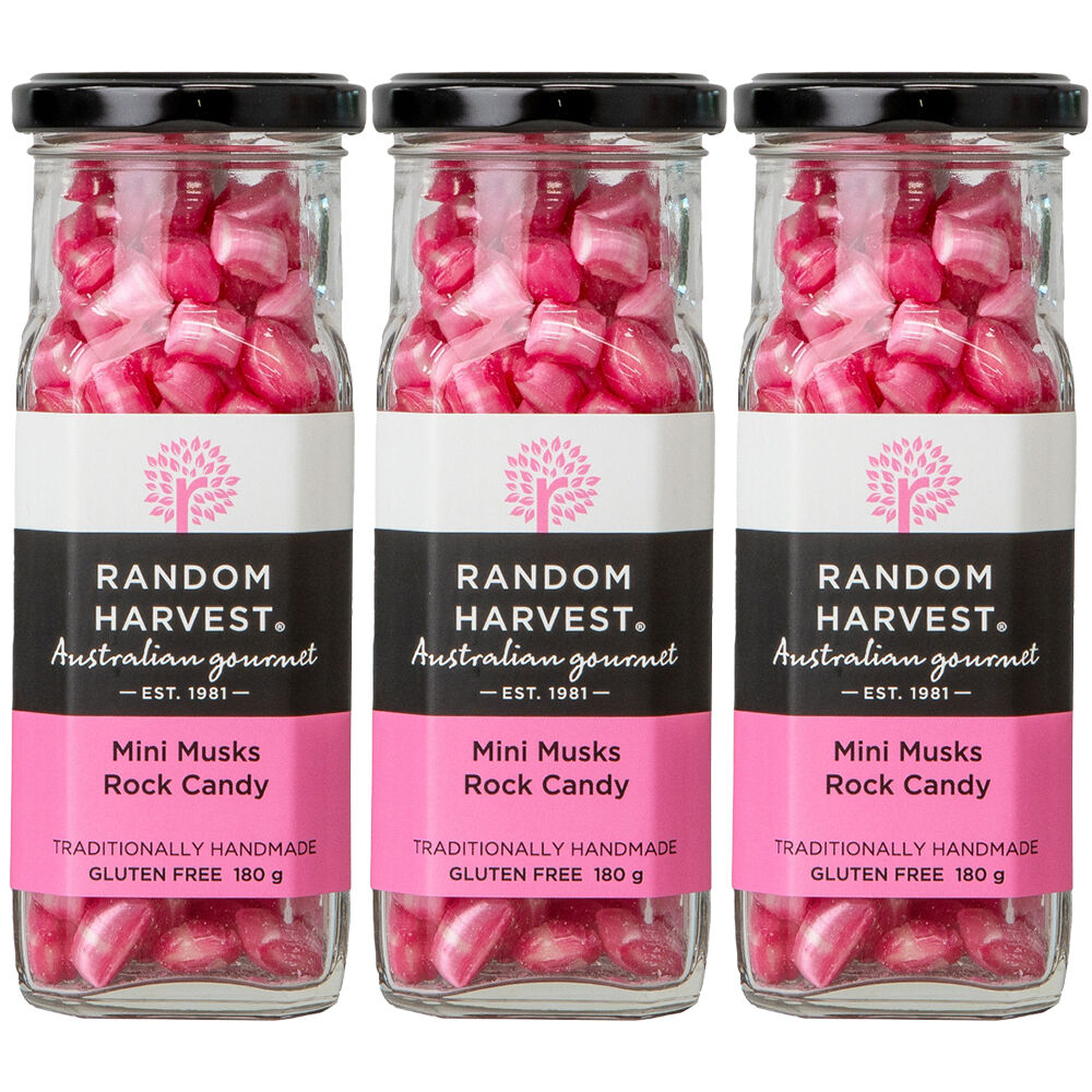Random Harvest Mini Musk Rock Candy 3 x 180g Gift Jars Gluten Free