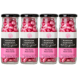 Random Harvest Mini Musk Rock Candy 4 Pack 180g Glass Jar Gluten Free Sweets