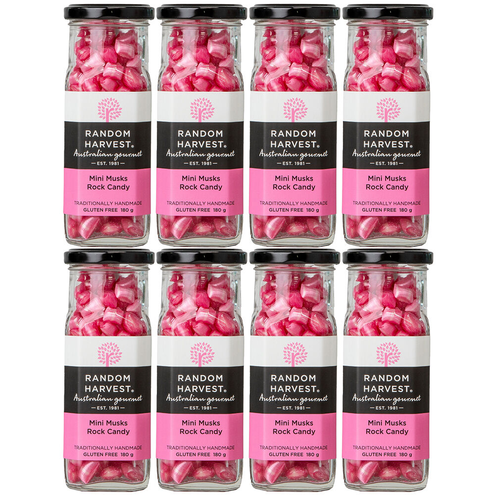 Random Harvest Mini Musk Rock Candy 8 x 180g Glass Jars Gluten Free Handmade Sweets