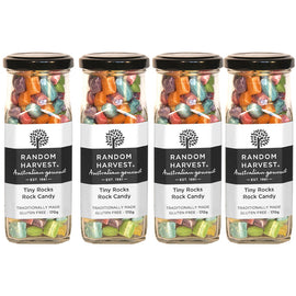 Random Harvest Tiny Rocks Rock Candy 4 Pack 170g Glass Jar Vegan Colourful Lollies