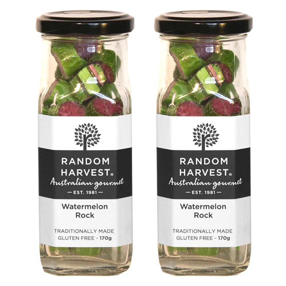 Random Harvest Watermelon Rock Candy 2 x 170g Glass Jars Gluten Free Vegan