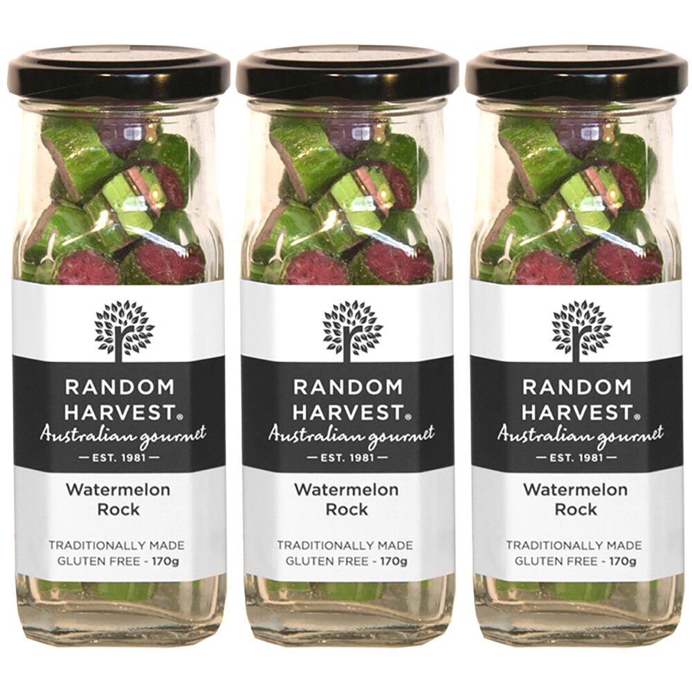 Random Harvest Watermelon Rock Candy 3 x 170g Glass Jars Gluten Free