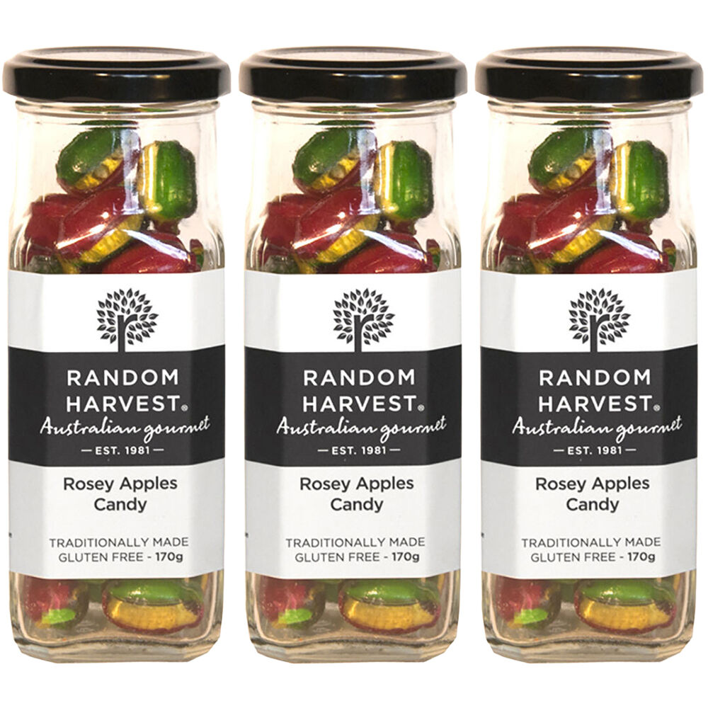 Random Harvest Rosey Apples Candy 3 x 170g Glass Jars Gluten Free