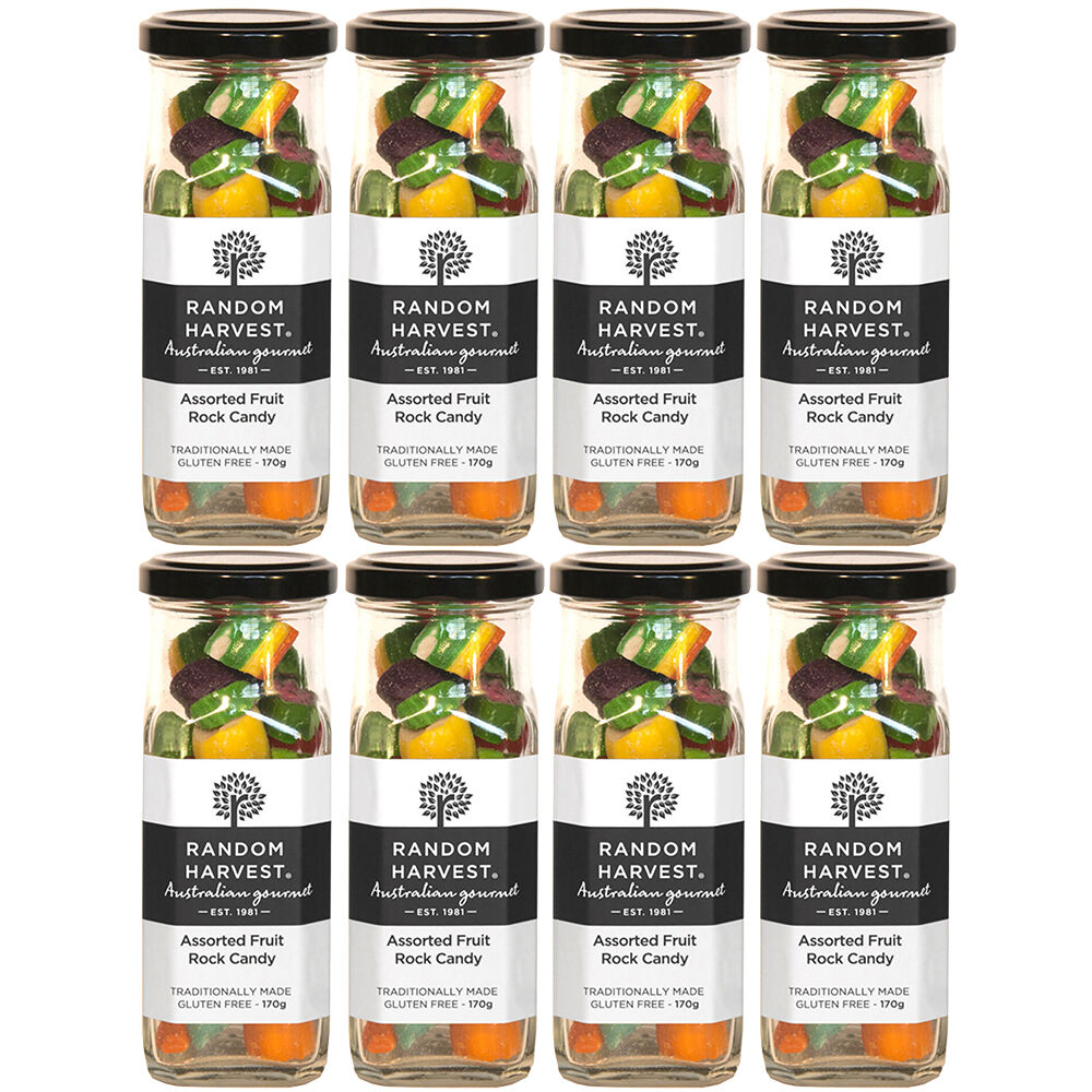 Random Harvest Assorted Fruit Rock Candy 8 x 170g Jars Gluten Free Vegan Sweets