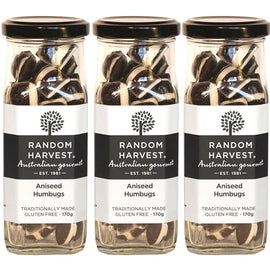 Random Harvest Aniseed Humbugs Candy 3 x 170g Glass Jars Gluten Free