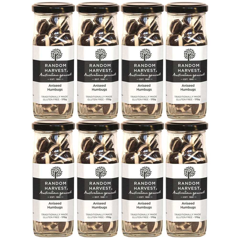 Random Harvest Aniseed Humbugs Rock Candy 8 x 170g Jars Gluten Free Vegan Sweets
