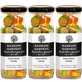 Random Harvest Citrus Rock Candy 3 x 170g Glass Jars Gluten Free Vegan
