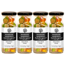 Random Harvest Citrus Rock Candy 4 Pack 170g Glass Jar Vegan Gluten Free Sweets
