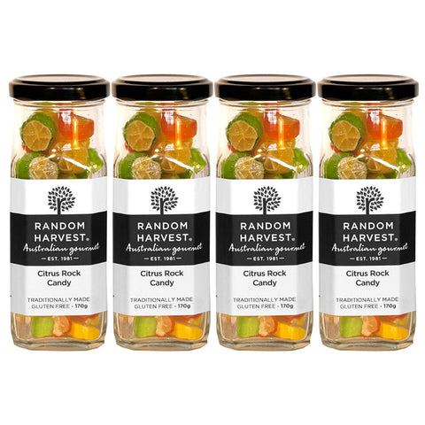 Random Harvest Citrus Rock Candy 4 Pack 170g Glass Jar Vegan Gluten Free Sweets