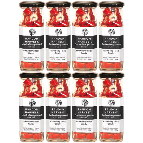 Random Harvest Strawberry Rock Candy 8 x 170g Jars Gluten Free Vegan Sweets Australia