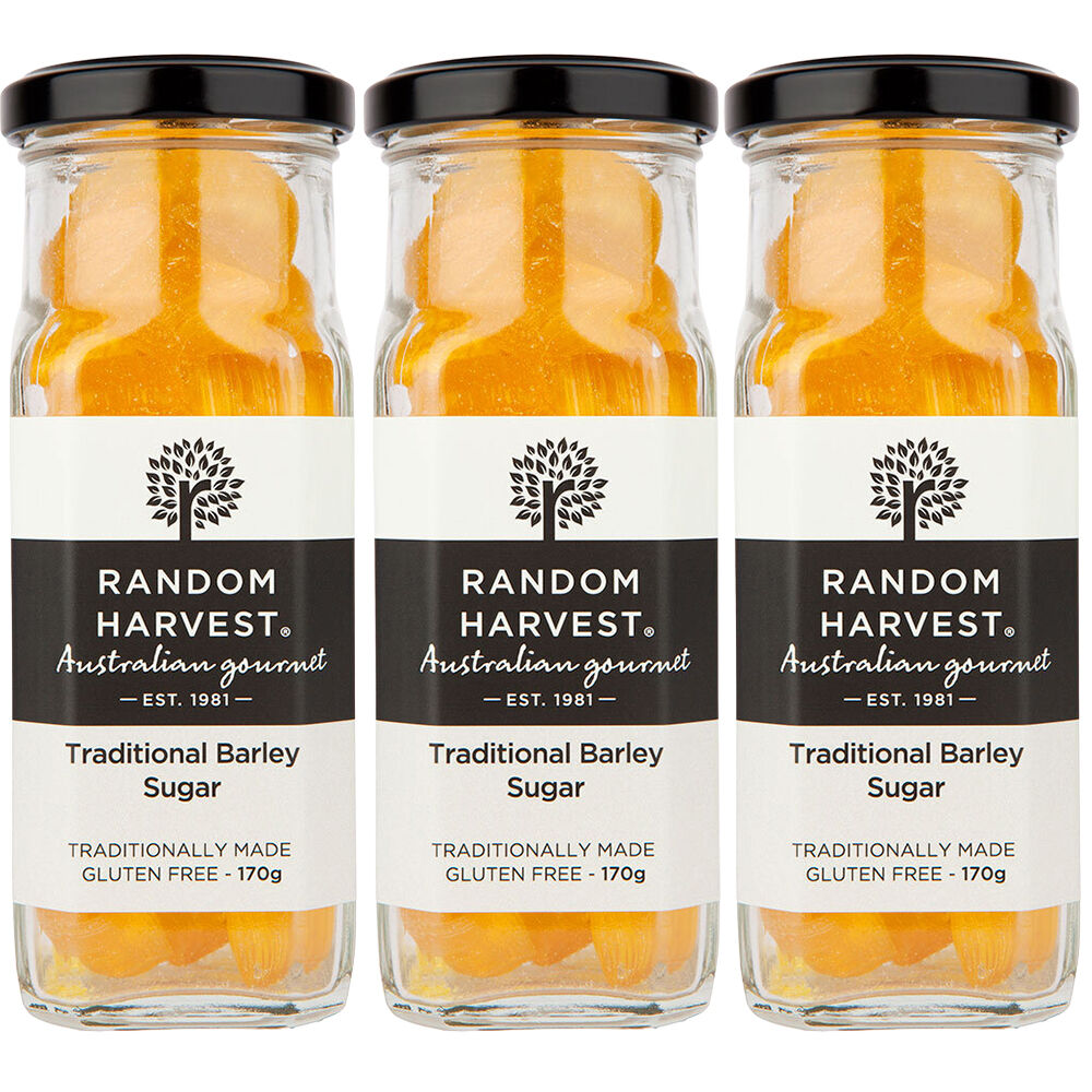 Random Harvest Traditional Barley Sugar Candy 3 x 170g Glass Jars Gluten Free