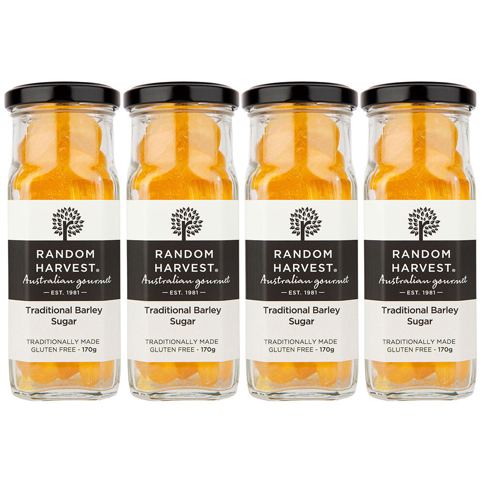 Random Harvest Barley Sugar Candy 4 Pack 170g Glass Jar Vegan Australian Sweets
