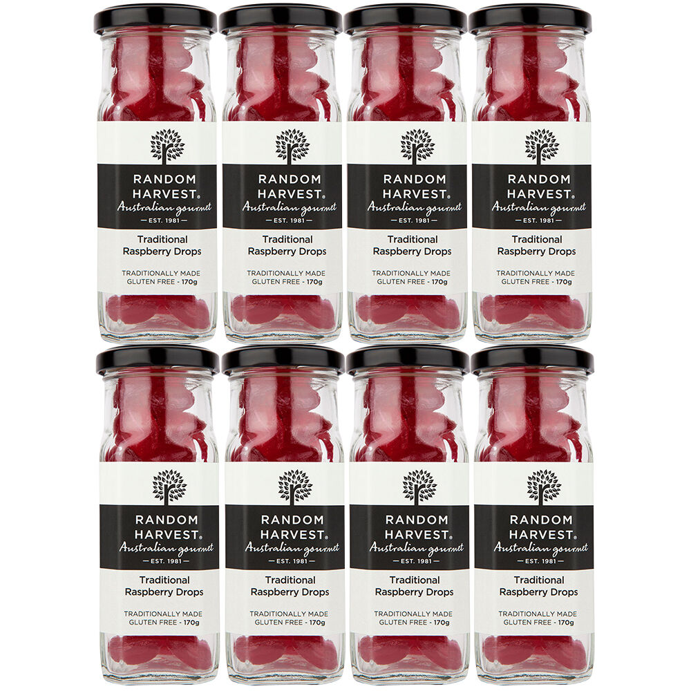 Random Harvest Traditional Raspberry Drops Candy 8 x 170g Jars Gluten Free Vegan