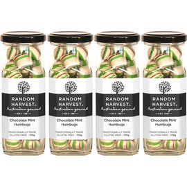 Random Harvest Chocolate Mint Humbugs 4 Pack 170g Glass Jar Vegan Sweets
