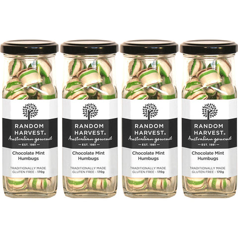 Random Harvest Chocolate Mint Humbugs 4 Pack 170g Glass Jar Vegan Sweets