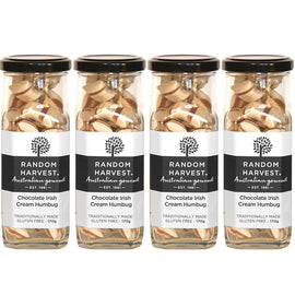 Random Harvest Chocolate Irish Cream Humbugs 4 Pack 170g Glass Jar Vegan Sweets