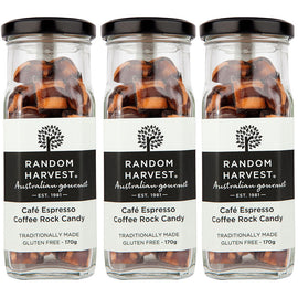 Random Harvest Espresso Coffee Rock Candy 3 Pack 170g Glass Jar Lollies