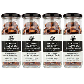 Random Harvest Cafe Espresso Rock Candy 4 x 170g Glass Jars Vegan Gluten Free