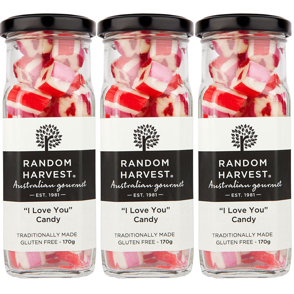 Random Harvest I Love You Candy 3 Pack 170g Glass Jar Vegan Australian Lollies
