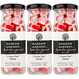Random Harvest I Love You Candy 3 Pack 170g Glass Jar Vegan Australian Lollies