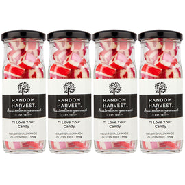 Random Harvest I Love You Rock Candy 4 x 170g Glass Jars Vegan Gluten Free Sweets