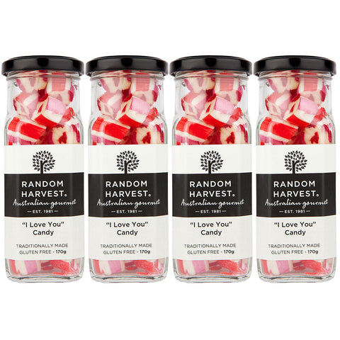 Random Harvest I Love You Rock Candy 4 x 170g Glass Jars Vegan Gluten Free Sweets