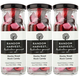 Random Harvest Rocky Road Rock Candy 3 Pack 170g Glass Jar Vegan Sweets