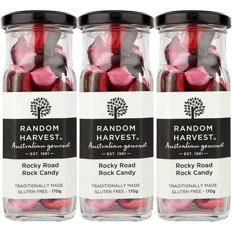 Random Harvest Rocky Road Rock Candy 3 Pack 170g Glass Jar Vegan Sweets