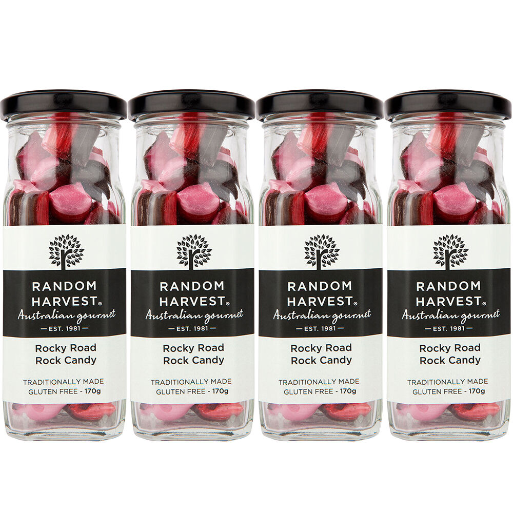 Random Harvest Rocky Road Rock Candy 4 x 170g Glass Jars Vegan Gluten Free Sweets