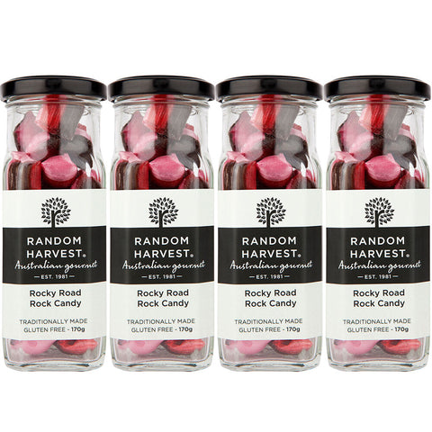Random Harvest Rocky Road Rock Candy 4 x 170g Glass Jars Vegan Gluten Free Sweets