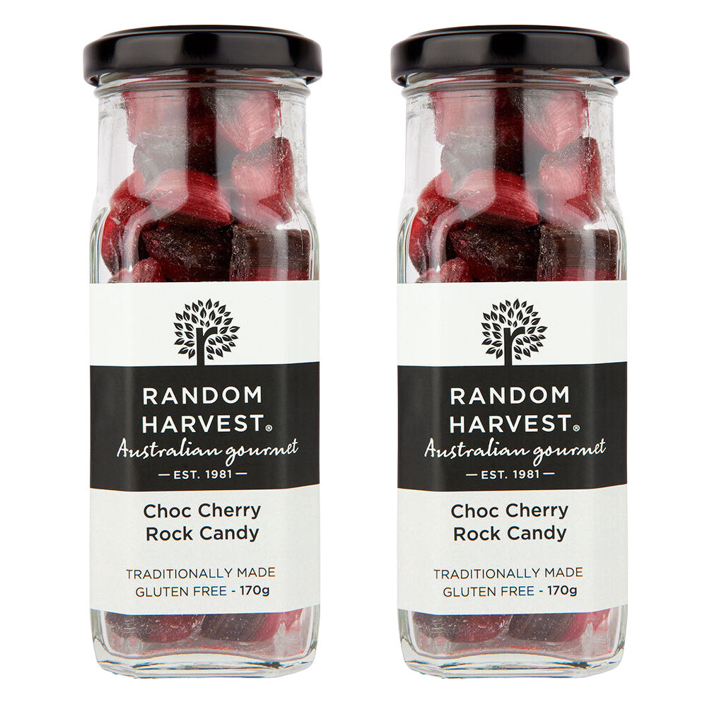 Random Harvest Choc Cherry Rock Candy 2 x 170g Jars Vegan Gluten Free