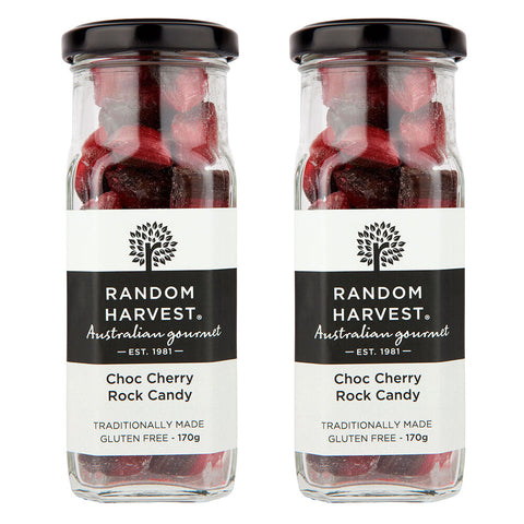 Random Harvest Choc Cherry Rock Candy 2 x 170g Jars Vegan Gluten Free