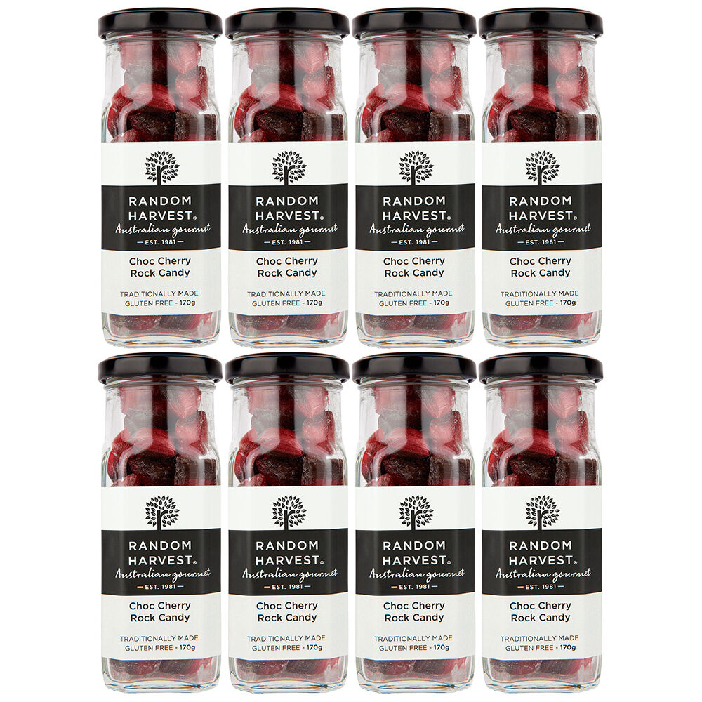 Random Harvest Choc Cherry Rock Candy 8 x 170g Jars Gluten Free Vegan Friendly
