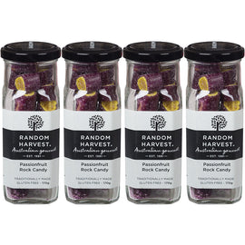 Random Harvest Passionfruit Rock Candy 4 x 170g Glass Jars Vegan Gluten Free Lollies