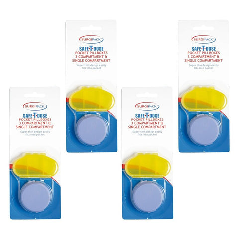 SurgiPack Safe-T-Dose Pill Box 2 Pack Bundle of 4