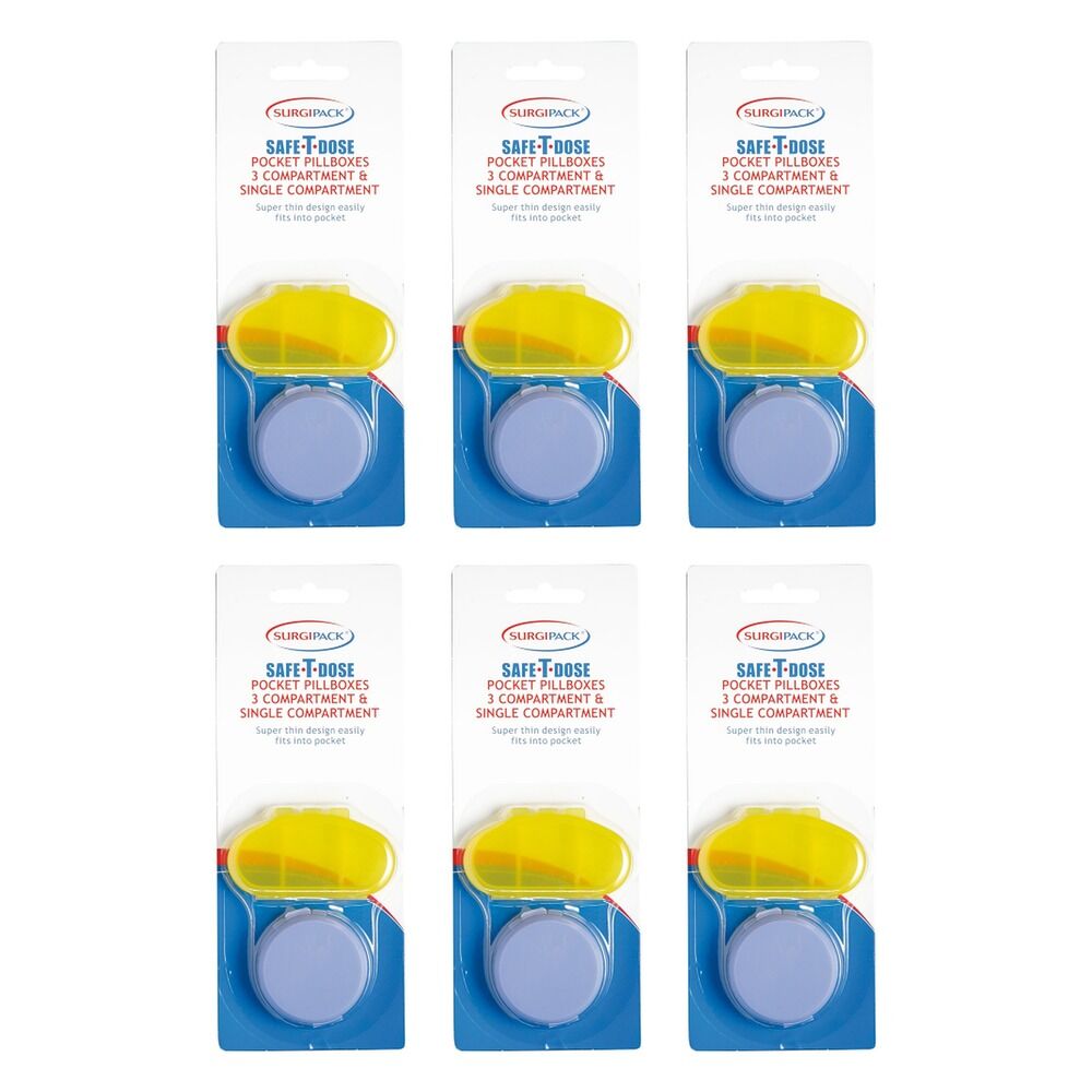 SurgiPack Safe-T-Dose Pill Box 2 Pack Bundle of 6