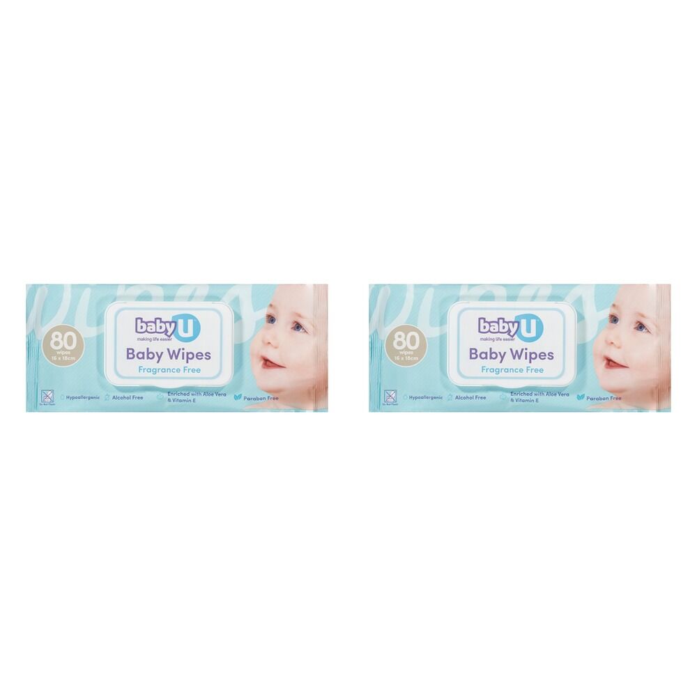 Baby U Baby Wipes Fragrance Free 80 Wipes Pack of 2